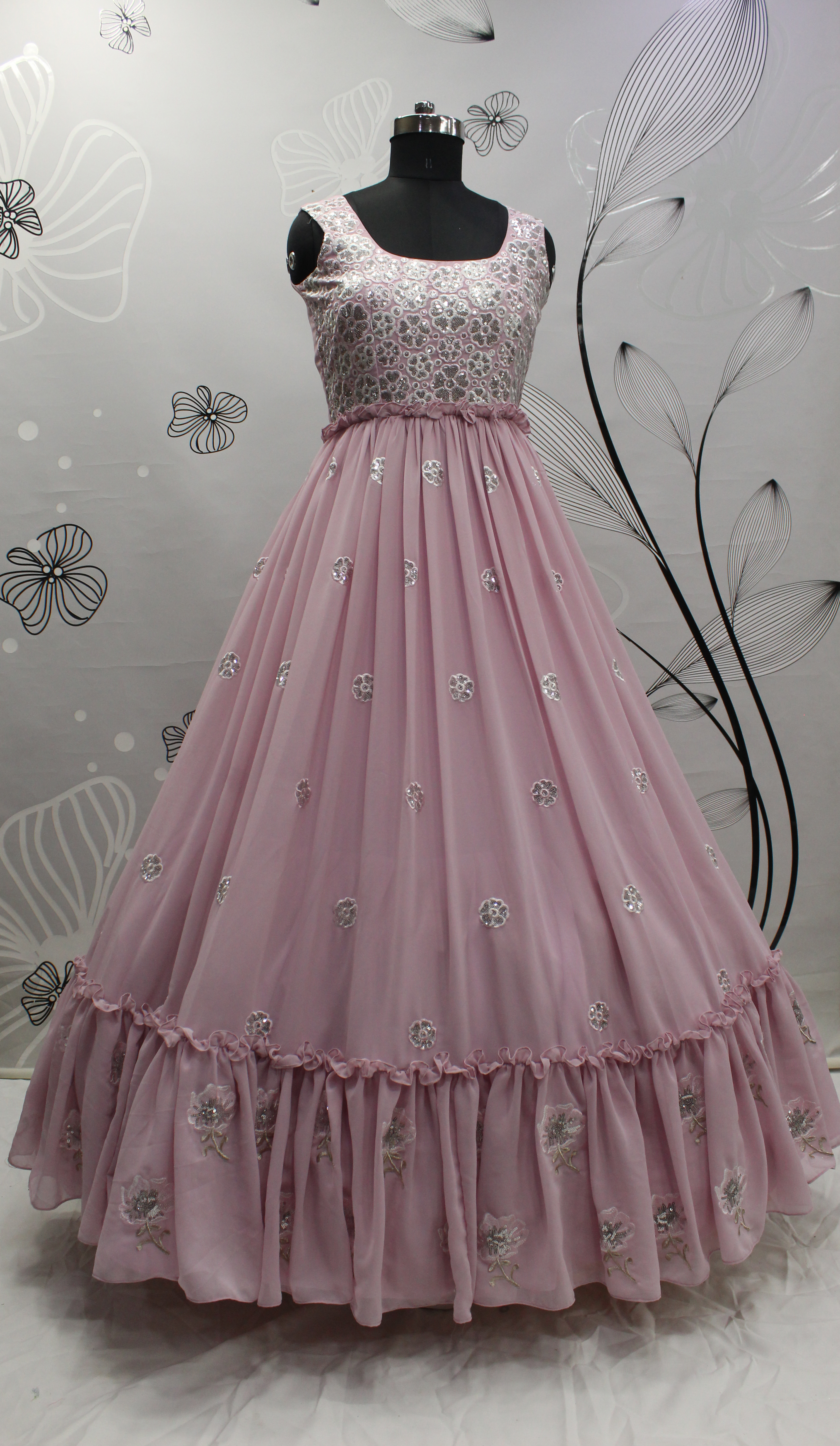 Pink Embroidered Georgette Gown